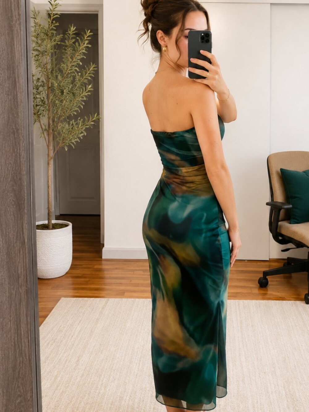 Women's Tube Top Maxi Dresses Printed Tie Dye Strapless Bodycon Long Dress Split